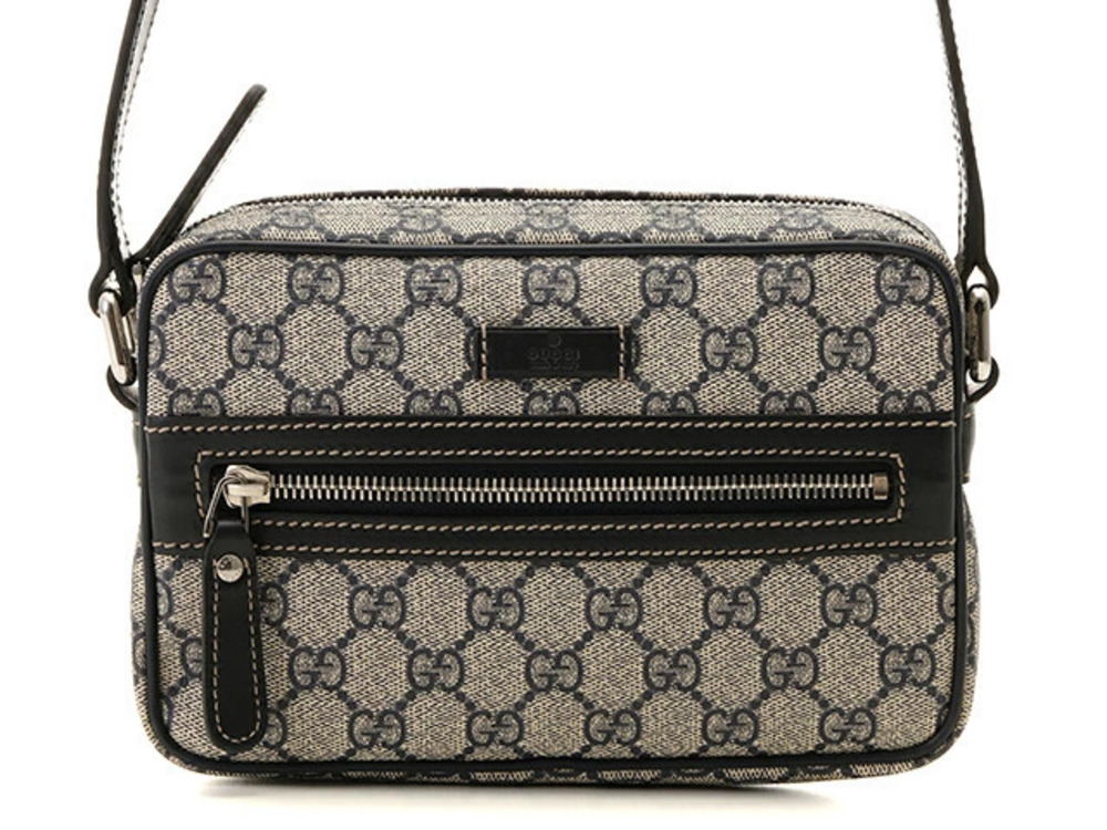 Gucci GG Plus Hobo Bag Navy Blue Gray Calfskin
